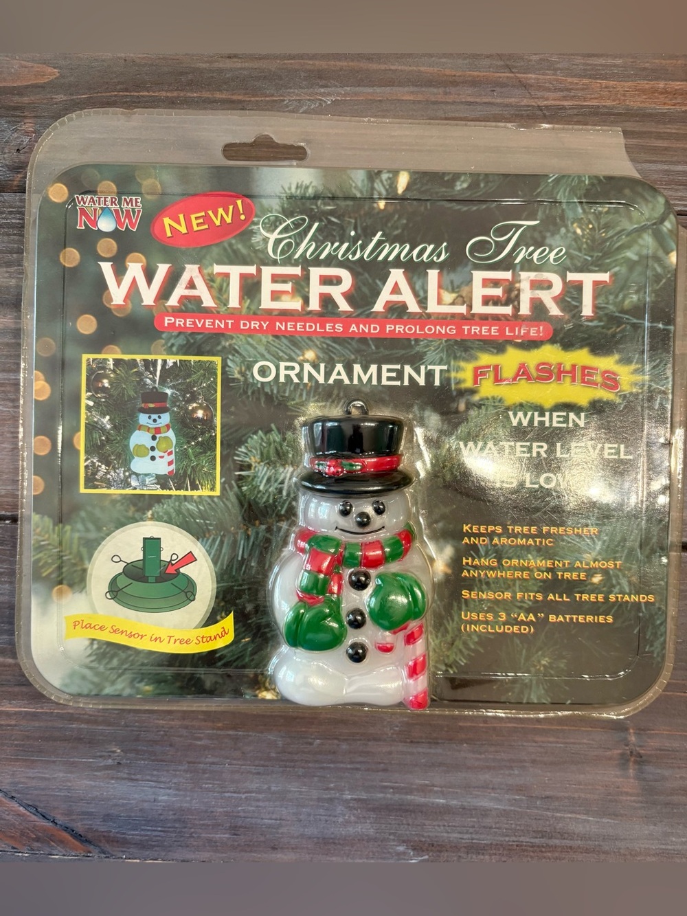 Vintage Christmas Tree Water Alert Snowman Ornament Flashes Water is Low NEW